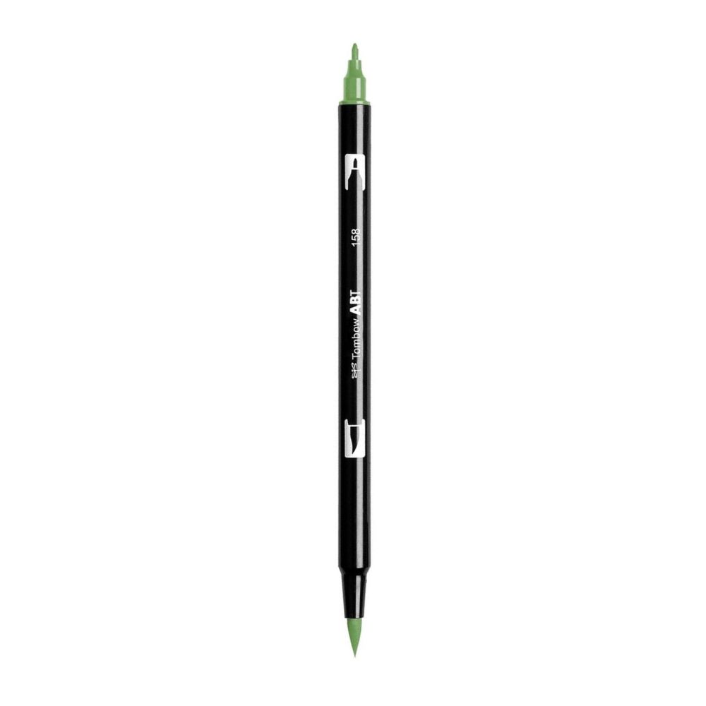 Aкварелен двувърх маркер Tombow ABT Dual Brush, четка 3.5 мм, връх 0.8 мм, 158 dark olive