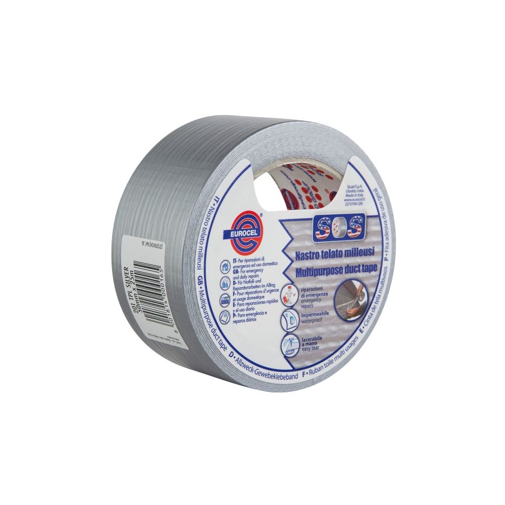 Армирана лента EUROCEL Duct, 50 мм х 25 м, TPL 201, LDPE подложка, ламинирана с плат, сива