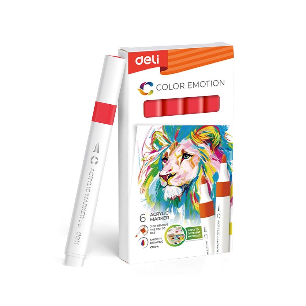 Акрилен маркер Deli Color Emotion EC193A, объл връх, Red Акрилен маркер Deli Color Emotion EC193A, объл връх, Red