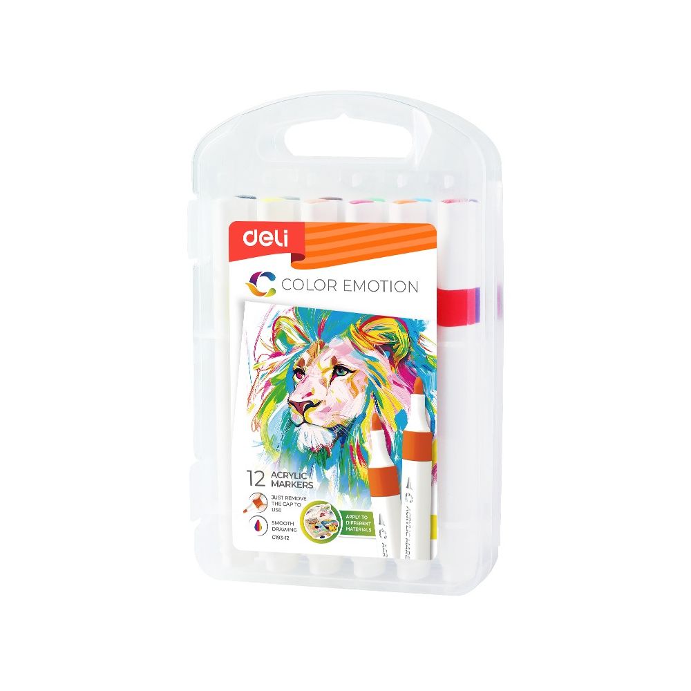 Акрилни маркери Deli Color Emotion EC193-12, 12 цвята, PP опаковка