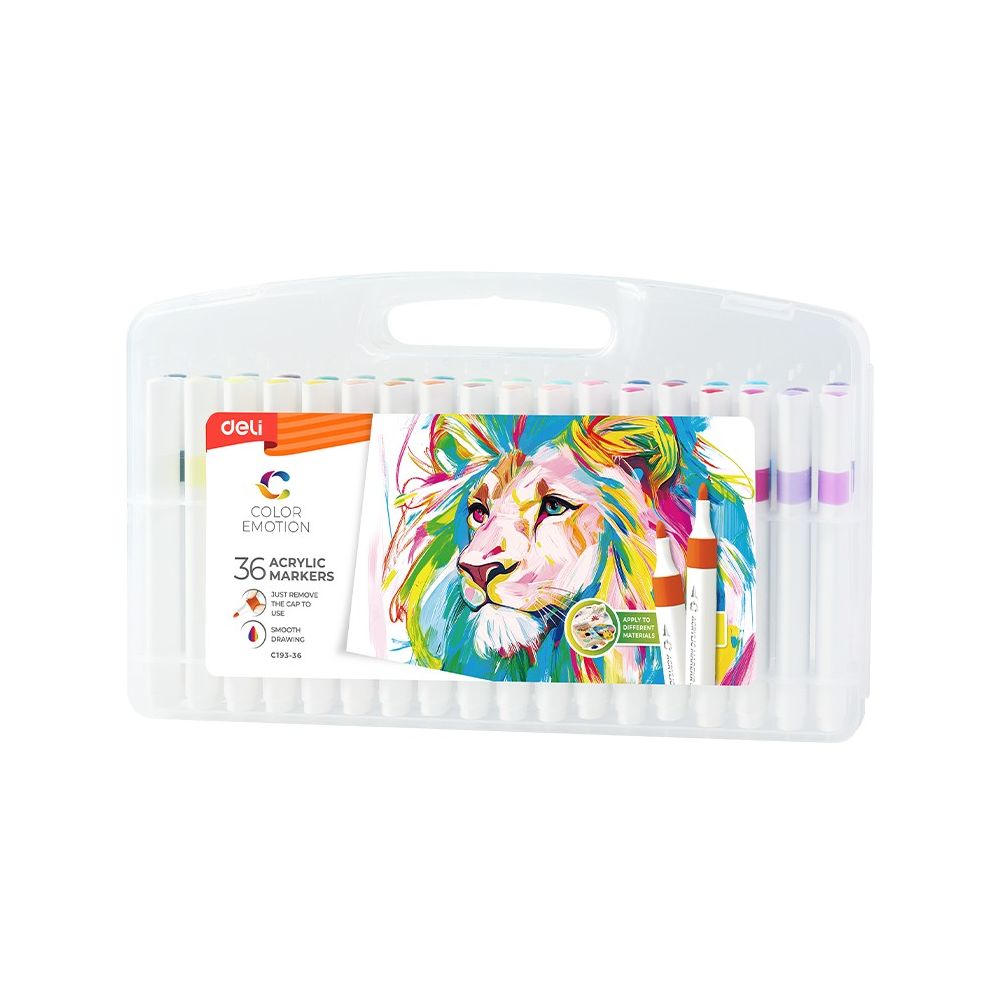 Акрилни маркери Deli Color Emotion EC193-36, 36 цвята, PP опаковка