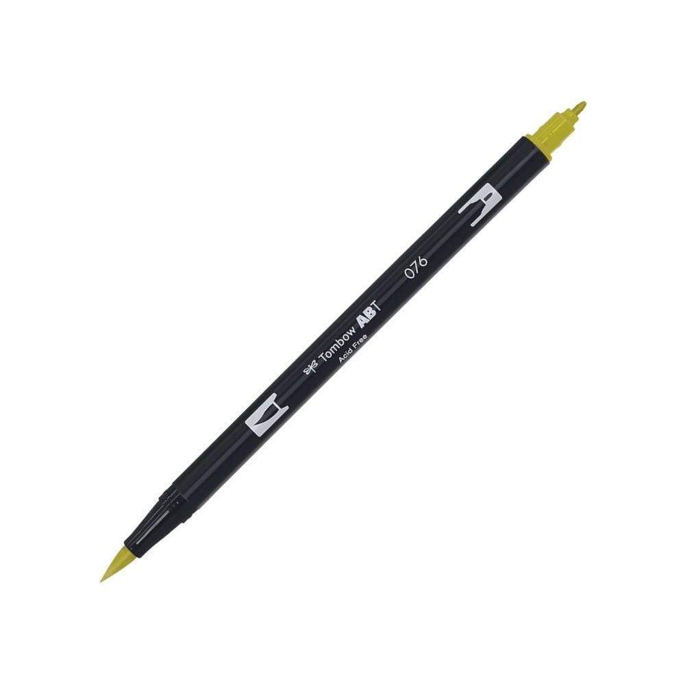 Aкварелен двувърх маркер Tombow ABT Dual Brush, четка 3.5 мм, връх 0.8 мм, 076 green ochre