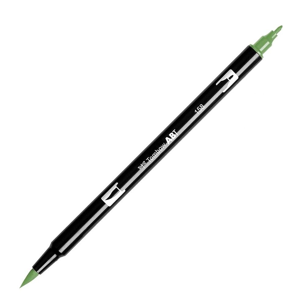 Aкварелен двувърх маркер Tombow ABT Dual Brush, четка 3.5 мм, връх 0.8 мм, 158 dark olive