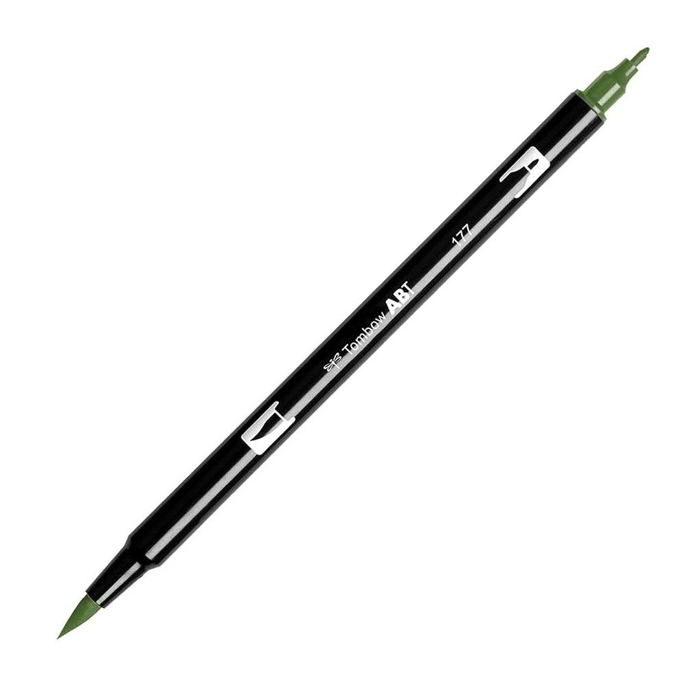 Aкварелен двувърх маркер Tombow ABT Dual Brush, четка 3.5 мм, връх 0.8 мм, 177 dark jade