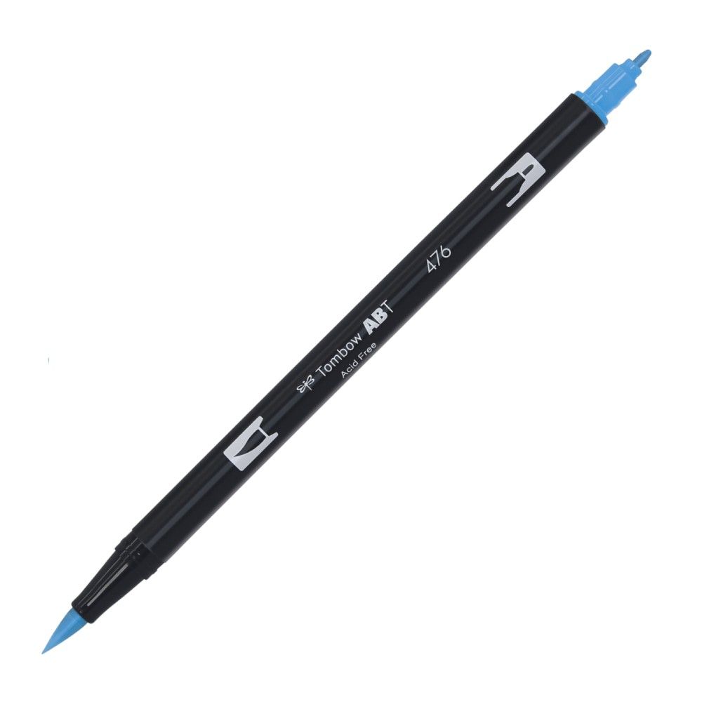Aкварелен двувърх маркер Tombow ABT Dual Brush, четка 3.5 мм, връх 0.8 мм, 476 cyan