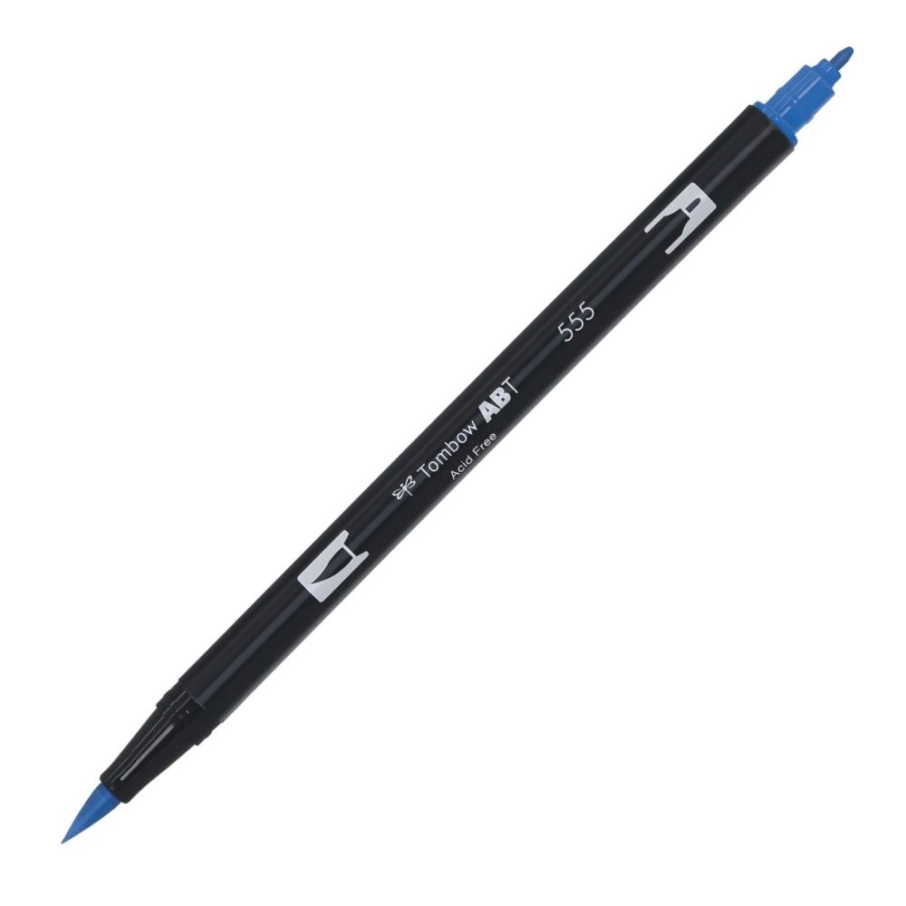 Aкварелен двувърх маркер Tombow ABT Dual Brush, четка 3.5 мм, връх 0.8 мм, 555 ultramarine