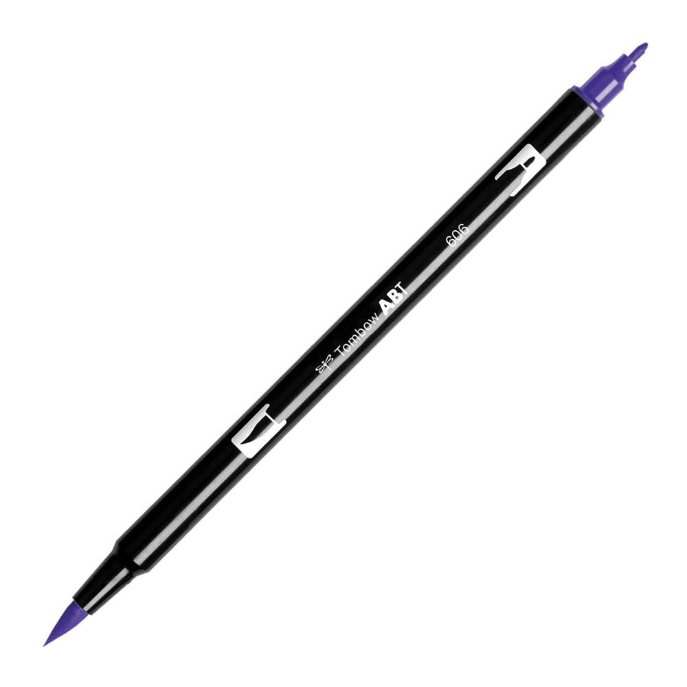 Aкварелен двувърх маркер Tombow ABT Dual Brush, четка 3.5 мм, връх 0.8 мм, 606 violet
