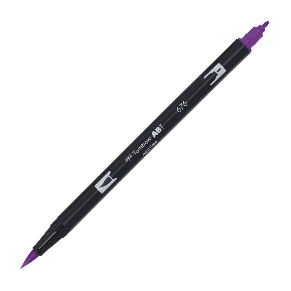 Aкварелен двувърх маркер Tombow ABT Dual Brush, четка 3.5 мм, връх 0.8 мм, 676 royal purple