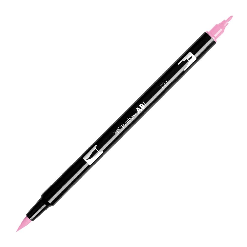 Aкварелен двувърх маркер Tombow ABT Dual Brush, четка 3.5 мм, връх 0.8 мм, 723 pink