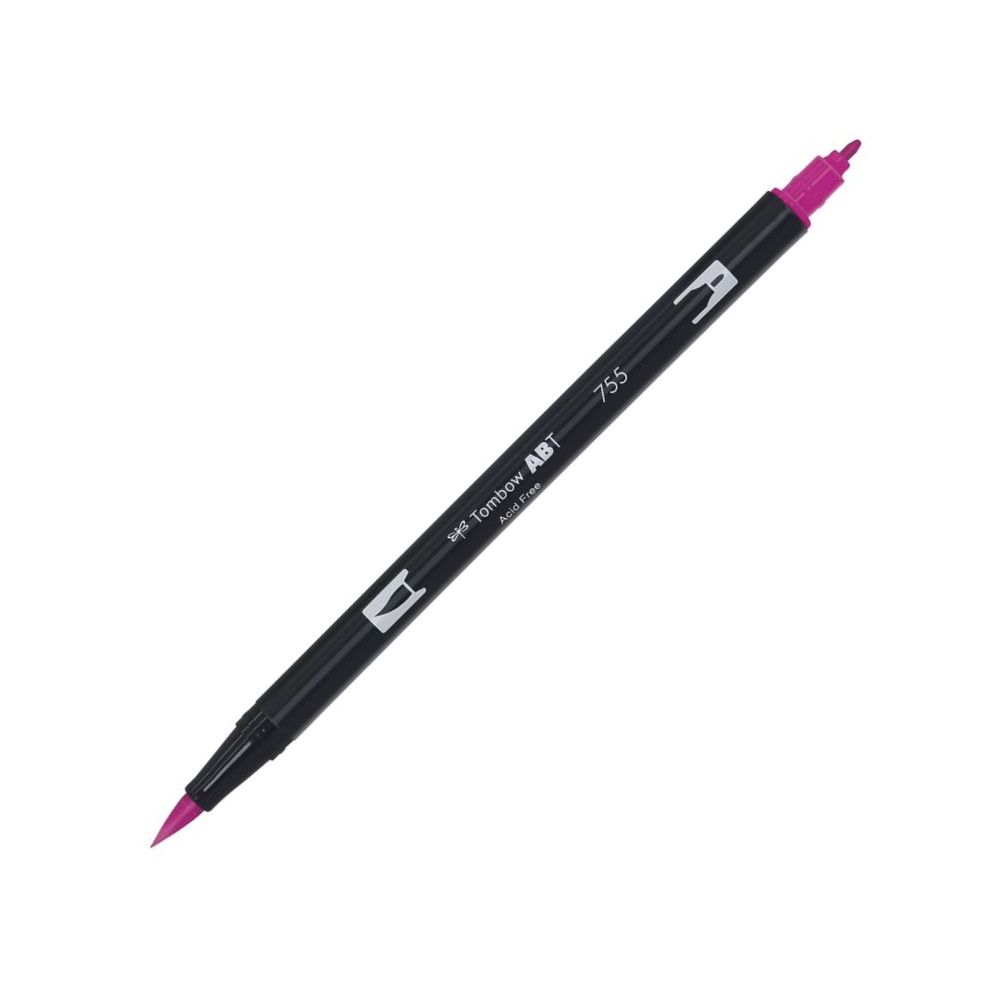 Aкварелен двувърх маркер Tombow ABT Dual Brush, четка 3.5 мм, връх 0.8 мм, 755 rubine red