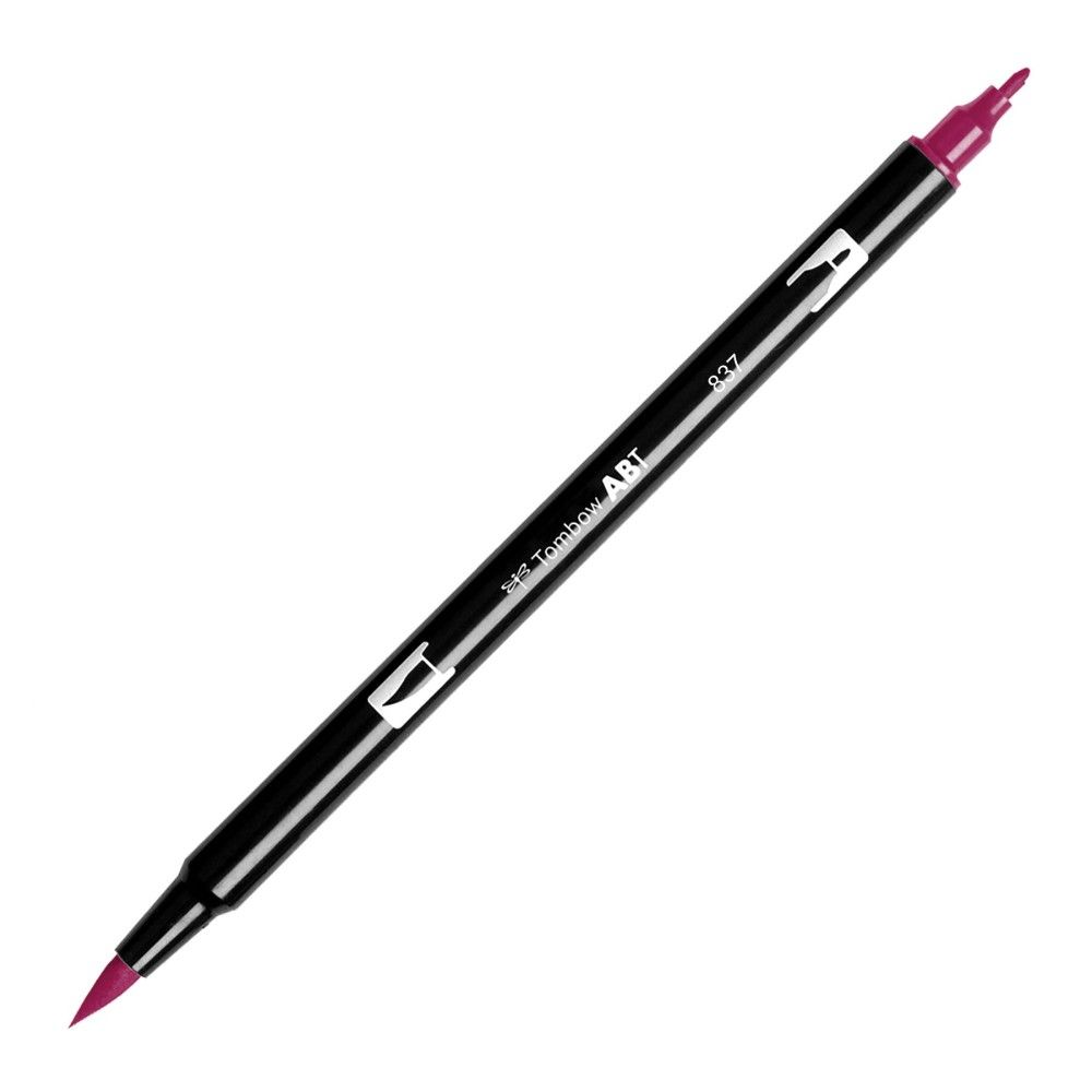 Aкварелен двувърх маркер Tombow ABT Dual Brush, четка 3.5 мм, връх 0.8 мм, 837 wine red
