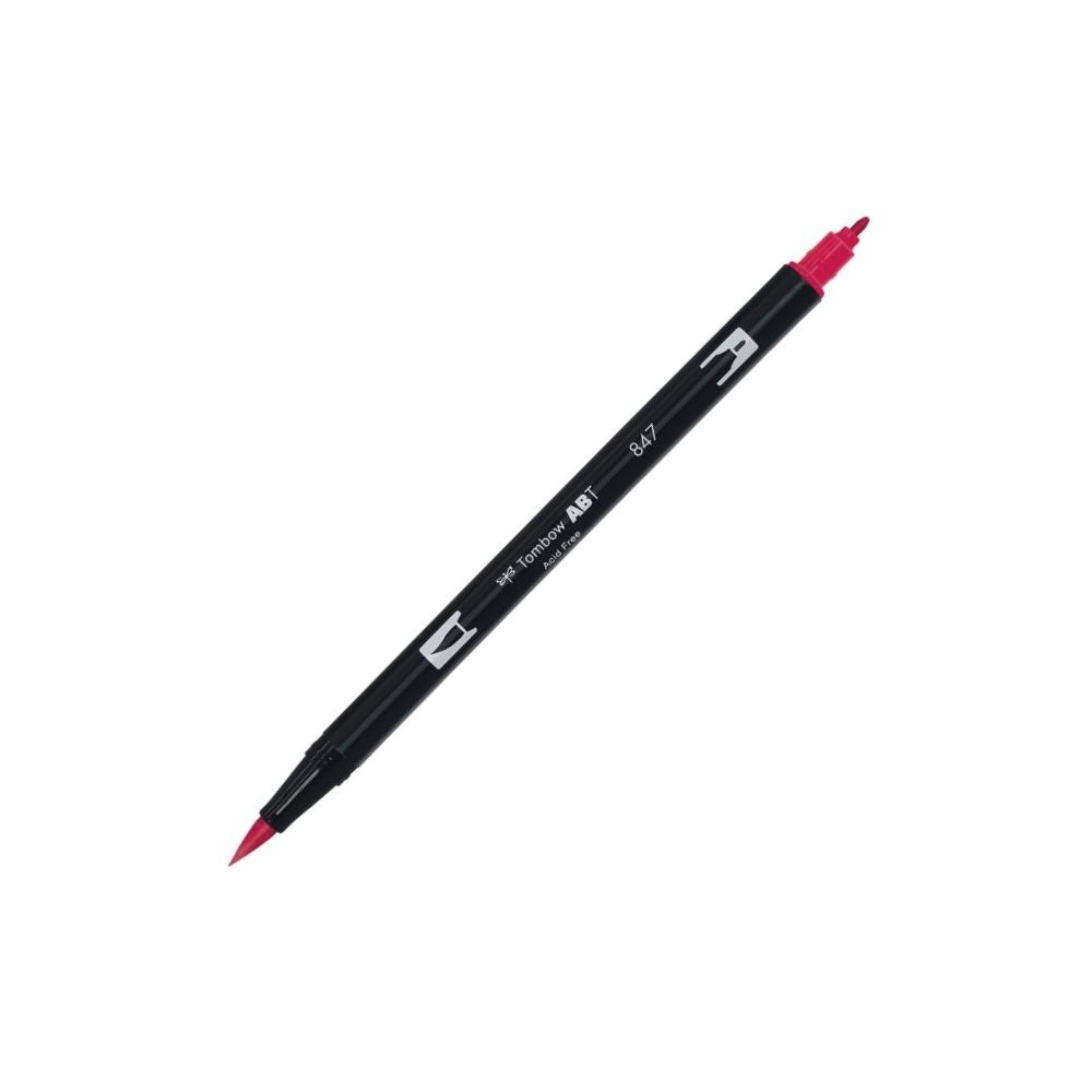Aкварелен двувърх маркер Tombow ABT Dual Brush, четка 3.5 мм, връх 0.8 мм, 847 crimson