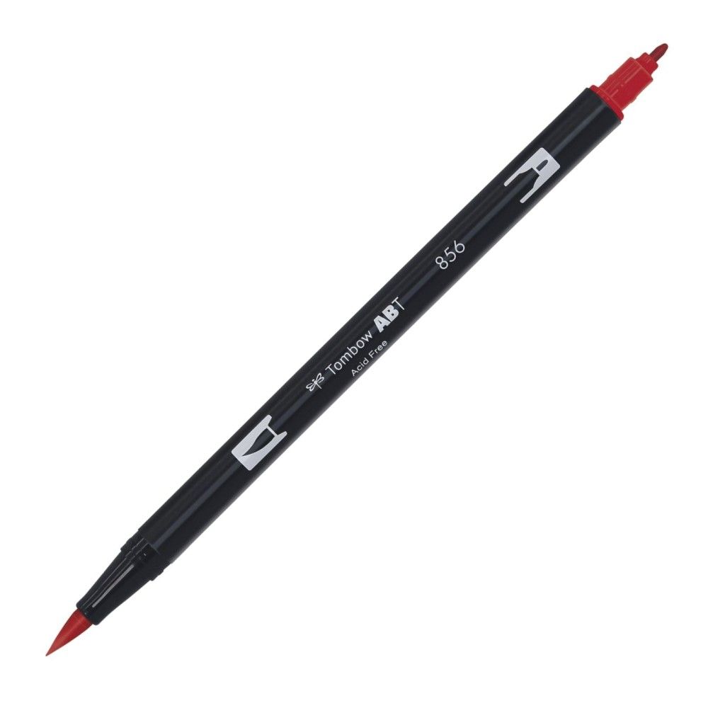 Aкварелен двувърх маркер Tombow ABT Dual Brush, четка 3.5 мм, връх 0.8 мм, 856 chinese red