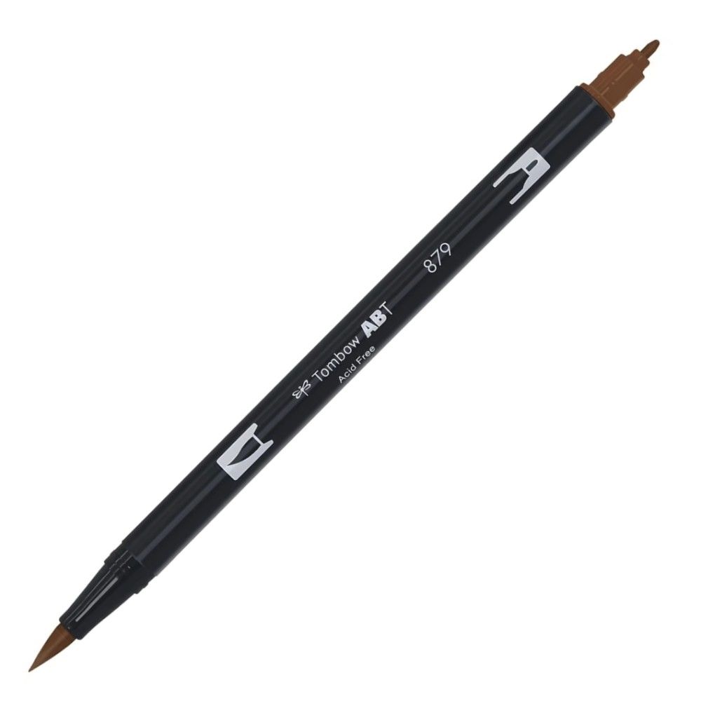 Aкварелен двувърх маркер Tombow ABT Dual Brush, четка 3.5 мм, връх 0.8 мм, 879 brown