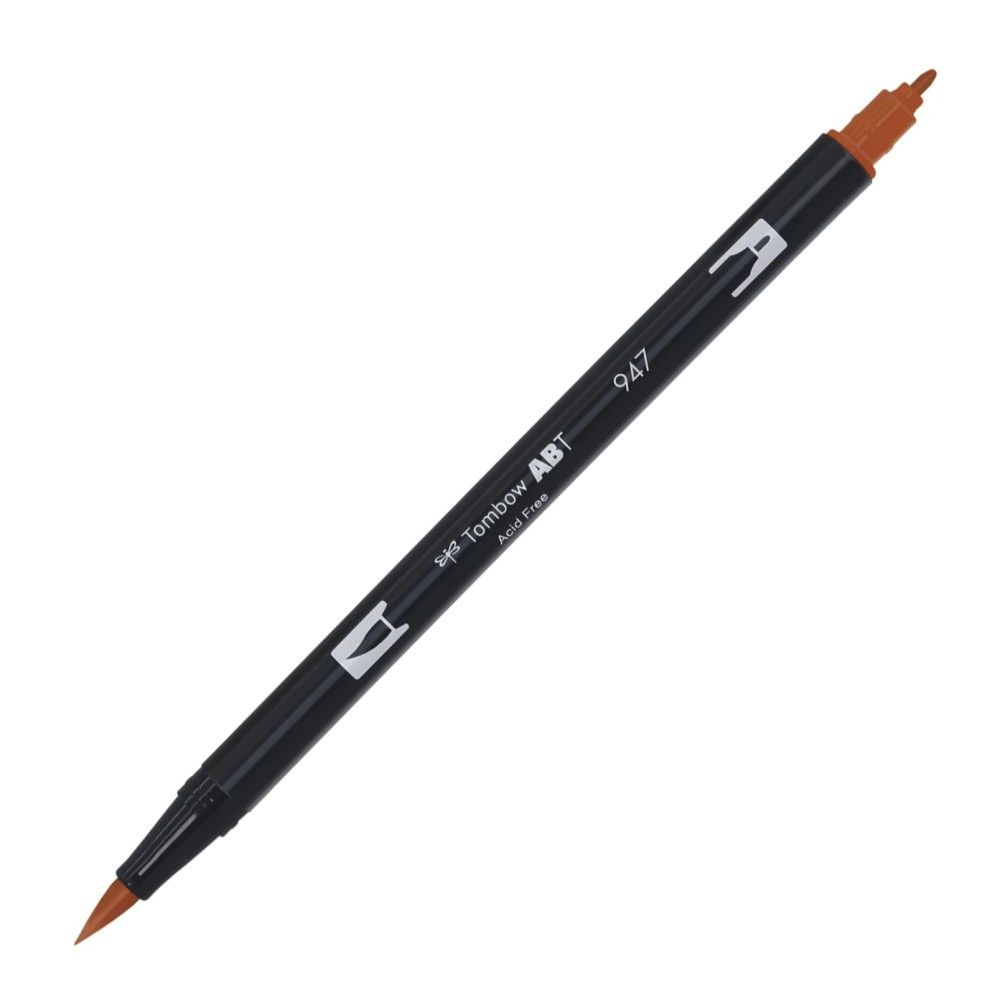 Aкварелен двувърх маркер Tombow ABT Dual Brush, четка 3.5 мм, връх 0.8 мм, 947 burnt sienna