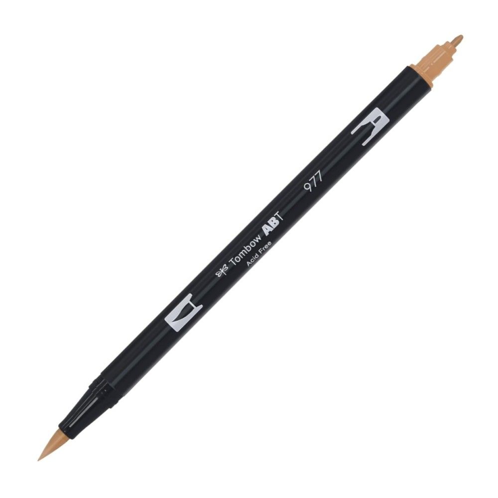 Aкварелен двувърх маркер Tombow ABT Dual Brush, четка 3.5 мм, връх 0.8 мм, 977 saddle brown