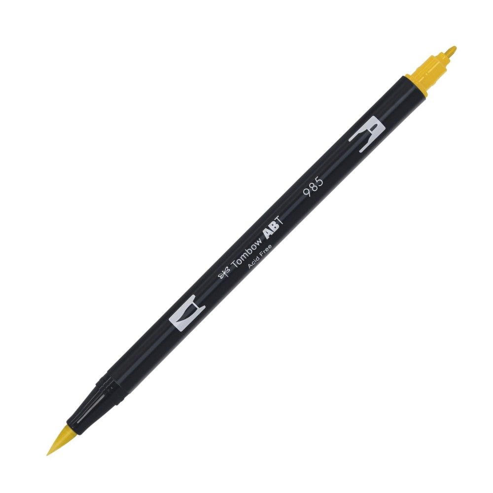 Aкварелен двувърх маркер Tombow ABT Dual Brush, четка 3.5 мм, връх 0.8 мм, 985 chrome yellow