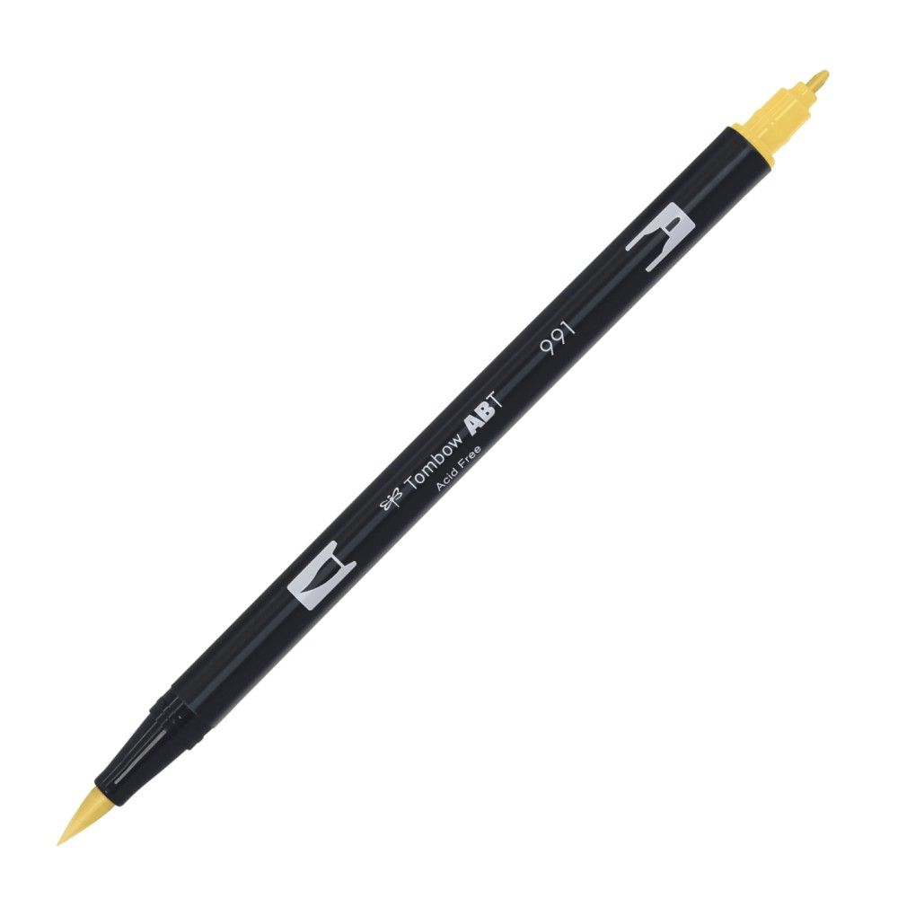 Aкварелен двувърх маркер Tombow ABT Dual Brush, четка 3.5 мм, връх 0.8 мм, 991 light ochre