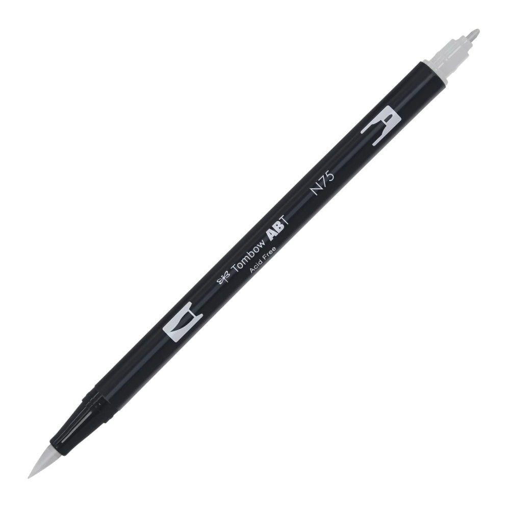 Aкварелен двувърх маркер Tombow ABT Dual Brush, четка 3.5 мм, връх 0.8 мм, N75 cool grey 3