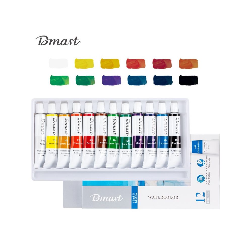 Акварелни бои Deli Dmast EC310-12, в тубички 12 мл, 12 цвята