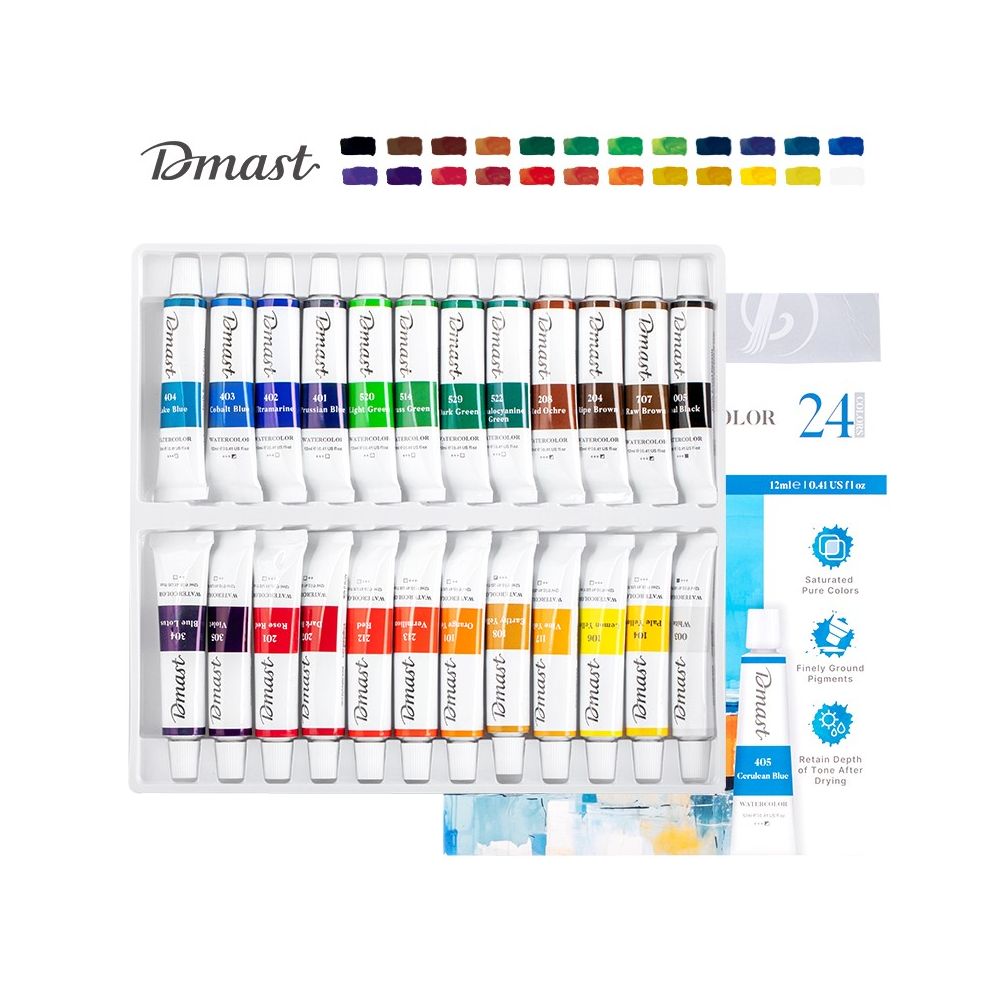 Акварелни бои Deli Dmast EC310-24, в тубички 12 мл, 24 цвята