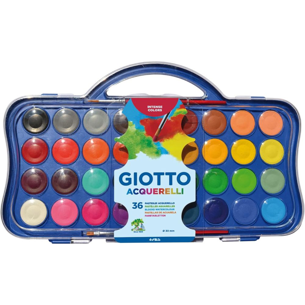 Акварелни бои GIOTTO, ф 30 мм, 36 цвята + четка