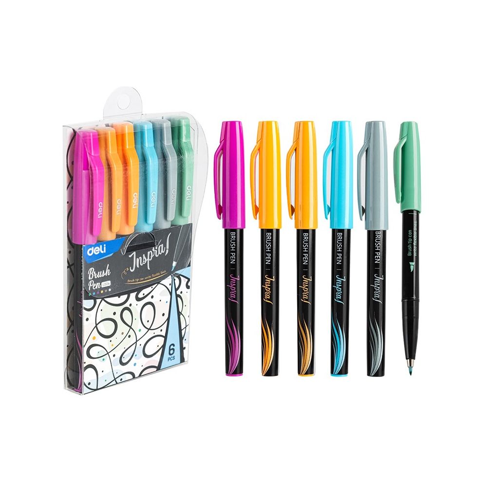 Акварелни маркери Deli Inspira EU304, тип четка, 6 цвята