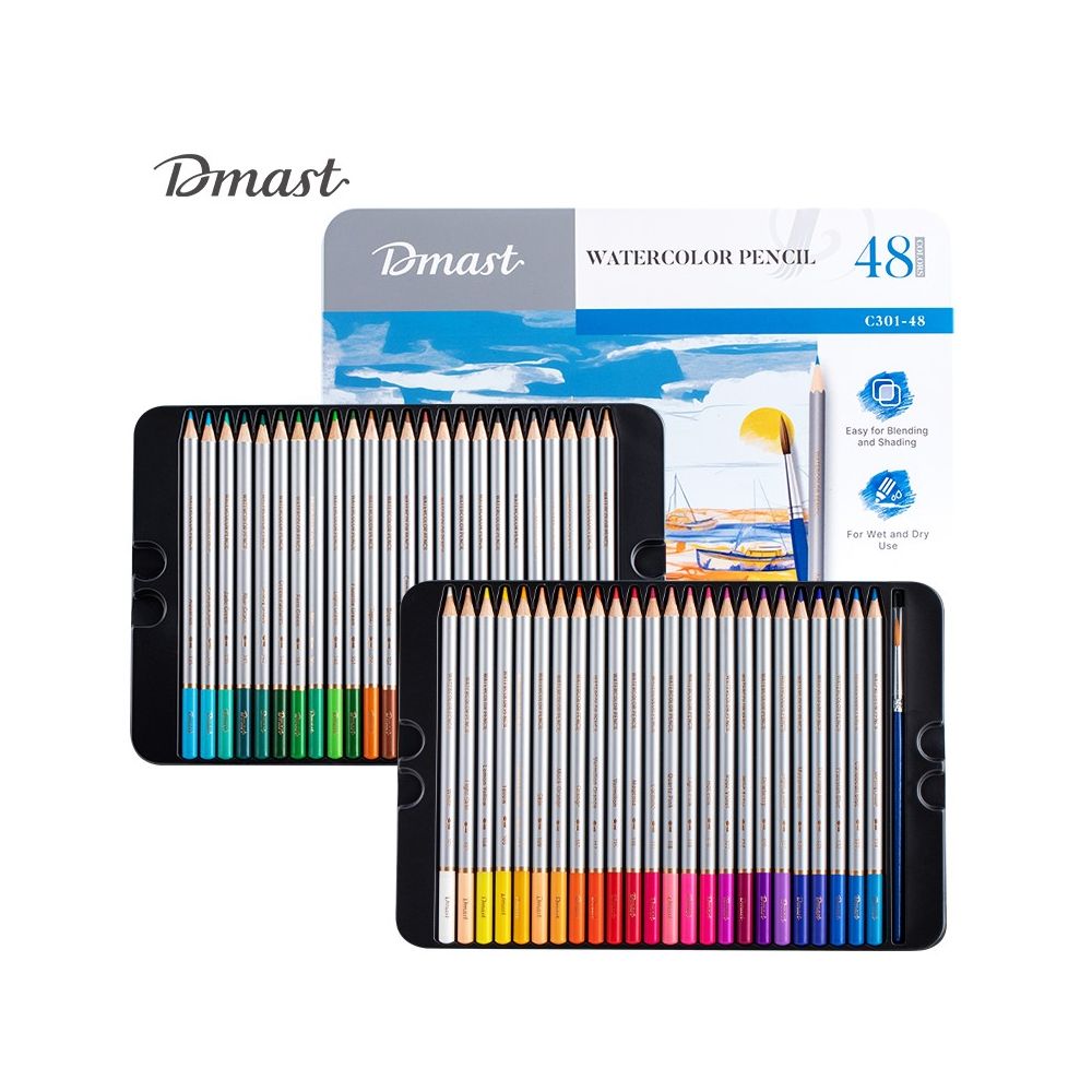 Акварелни цветни моливи Deli Dmast EC301-48, кръгло тяло, 48 цвята + четка, в метална кутия