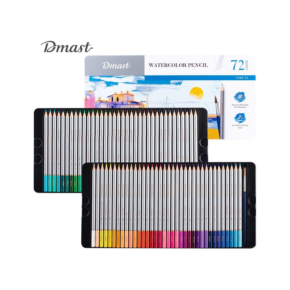 Акварелни цветни моливи Deli Dmast EC301-72, кръгло тяло, 72 цвята + четка, в метална кутия