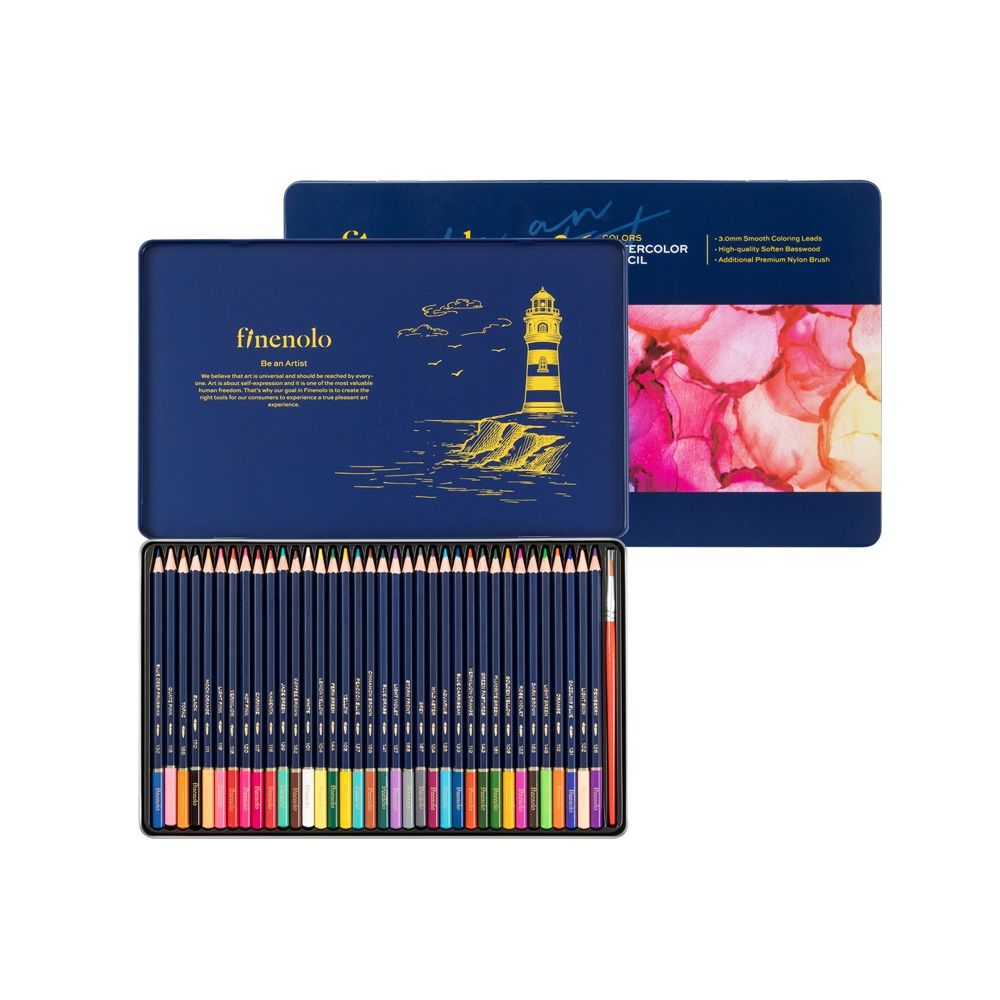 Акварелни цветни моливи Deli Finenolo EC129-36, шестоъгълно тяло, 36 цвята + четка, в метална кутия