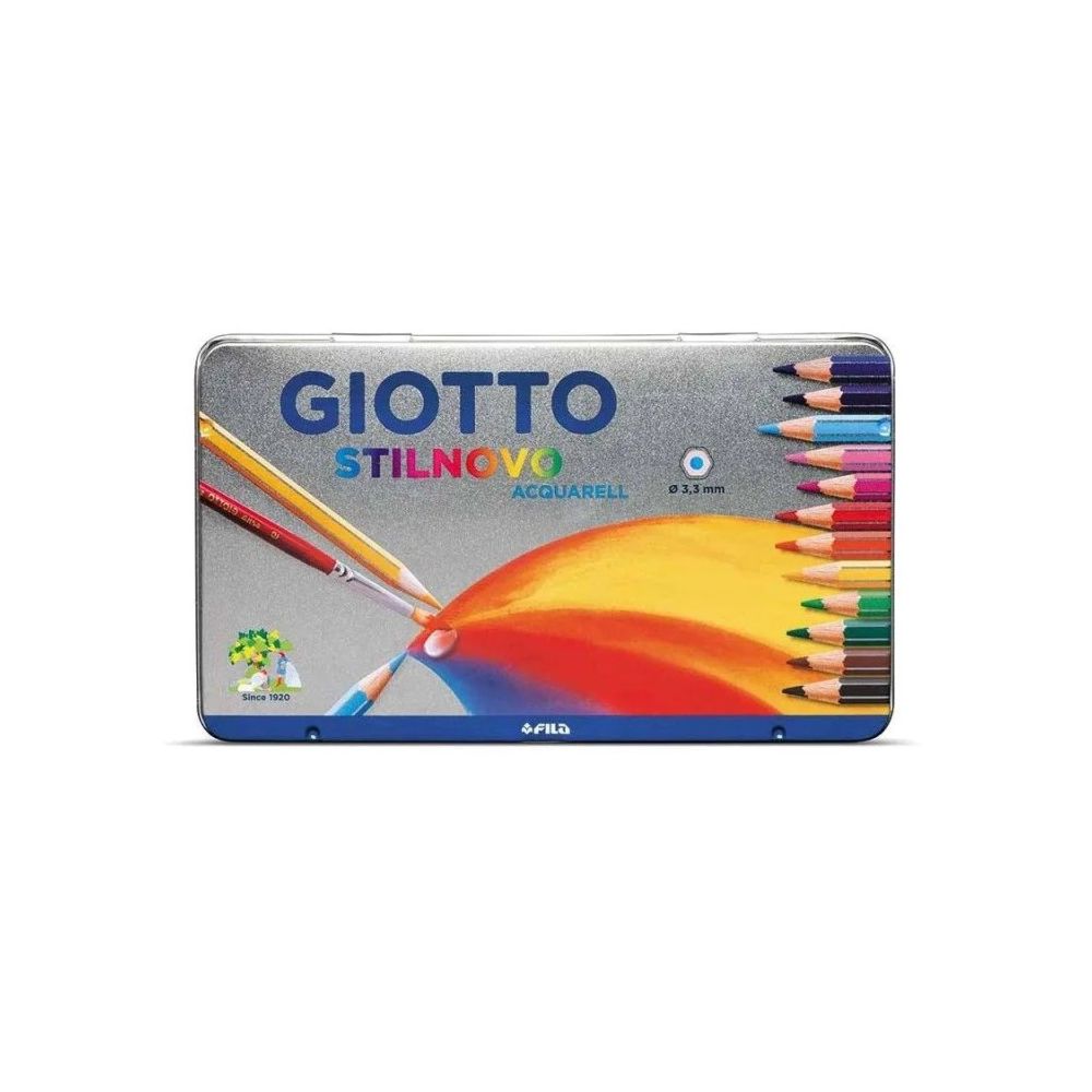 Акварелни цветни моливи GIOTTO STILNOVO ACQUARELL, шестоъгълно тяло, 12 цвята, в метална кутия