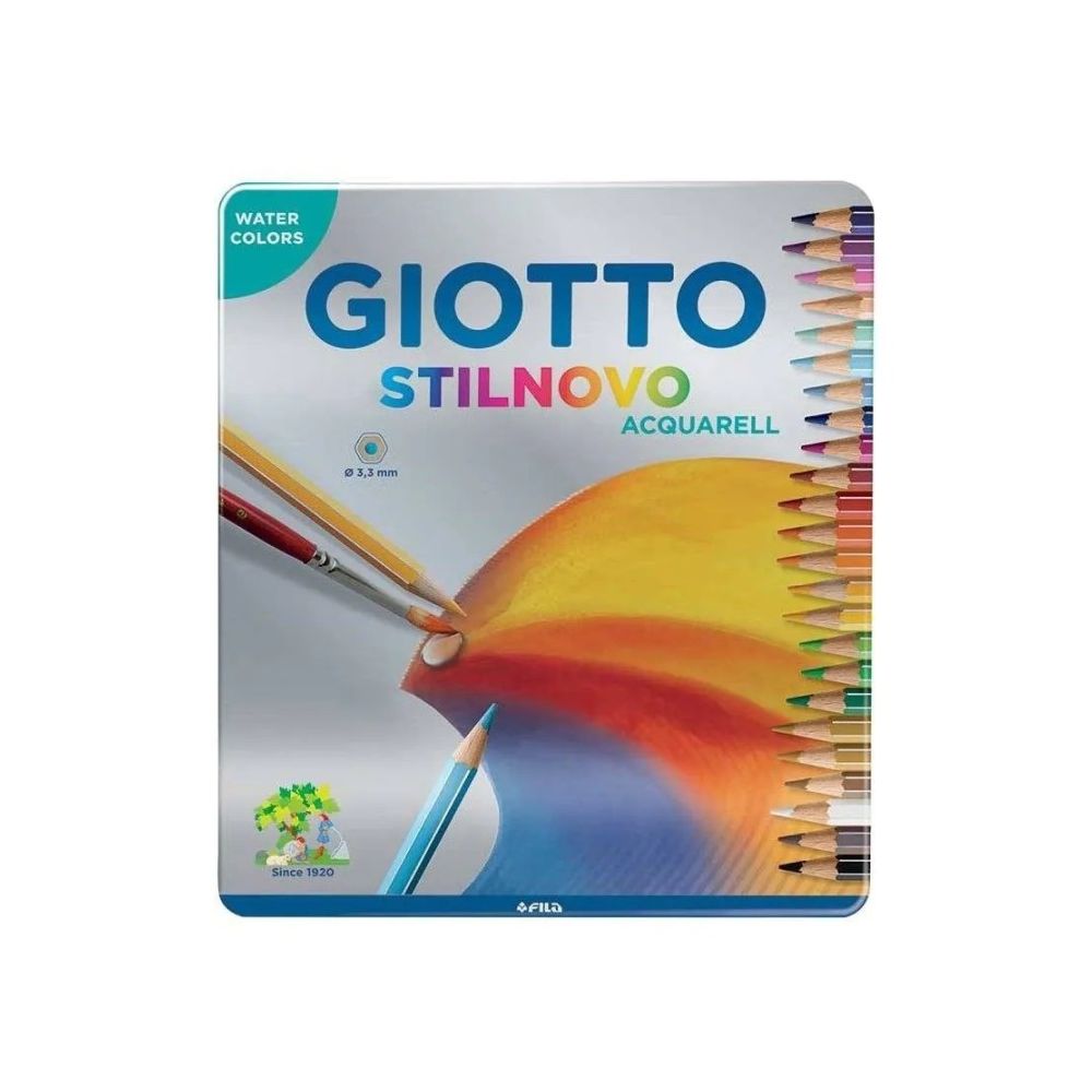 Акварелни цветни моливи GIOTTO STILNOVO ACQUARELL, шестоъгълно тяло, 24 цвята, в метална кутия