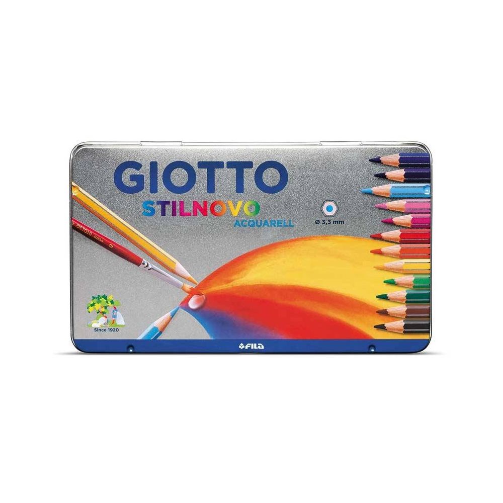 Акварелни цветни моливи GIOTTO STILNOVO, шестоъгълно тяло, 12 цвята, в метална кутия