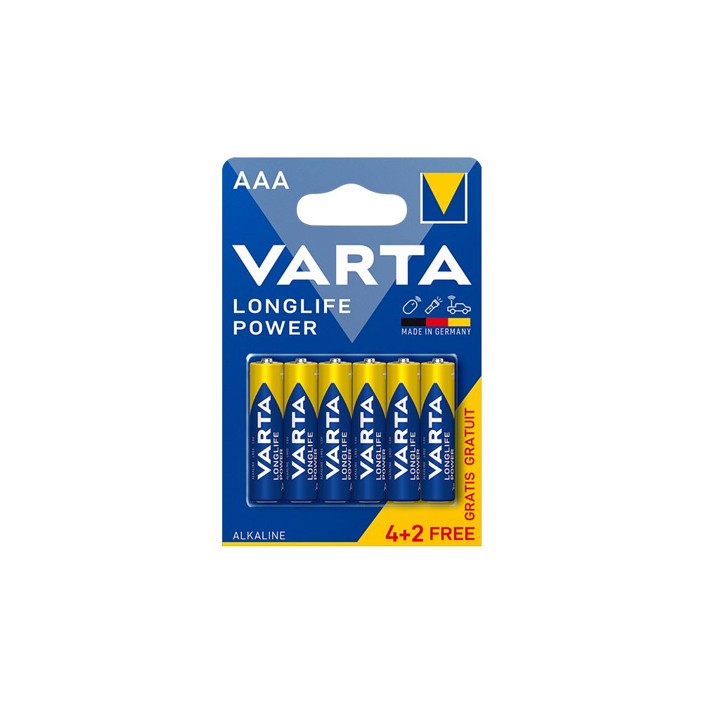 Алкална батерия VARTA Longlife ААА, LR03, 1.5 V, блистер 6 бр., промо 4+2
