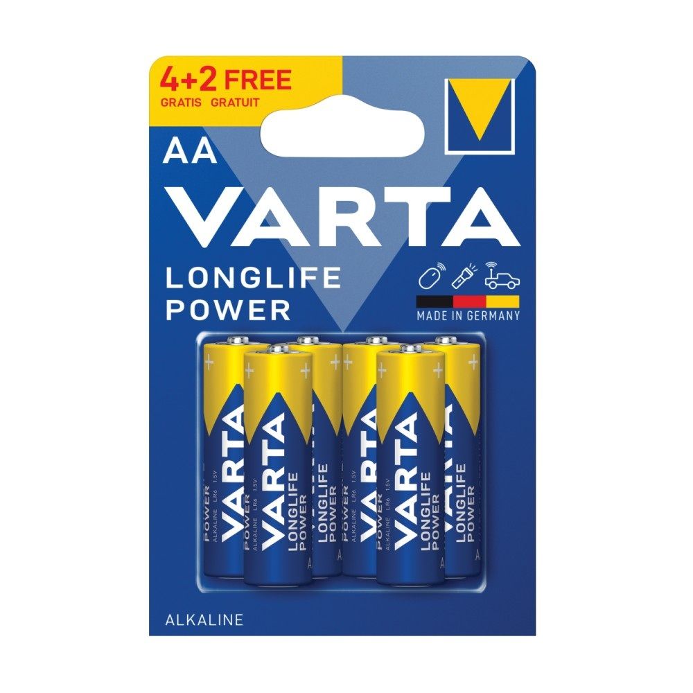 Алкална батерия VARTA Longlife Power АА, LR6, 1.5 V, блистер 4+2 бр.