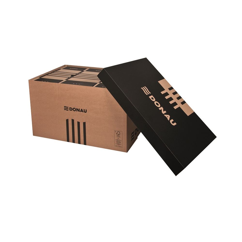 Архивен кашон DONAU, 363х545х317 мм, велпапе 490 г, с капак и дръжки, кафяв