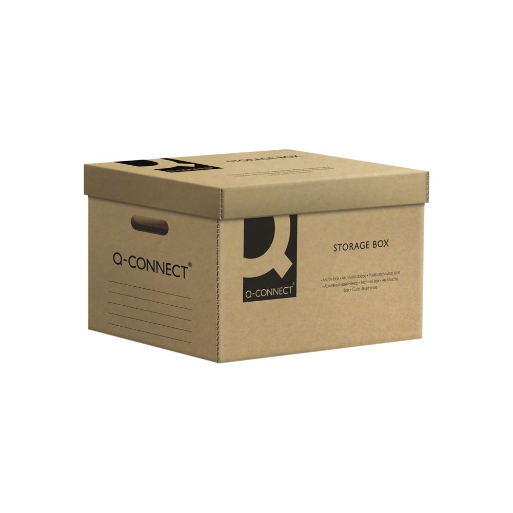 Архивен кашон Q-CONNECT, 515х305х350 мм, велпапе 483 г, с капак и дръжки, кафяв