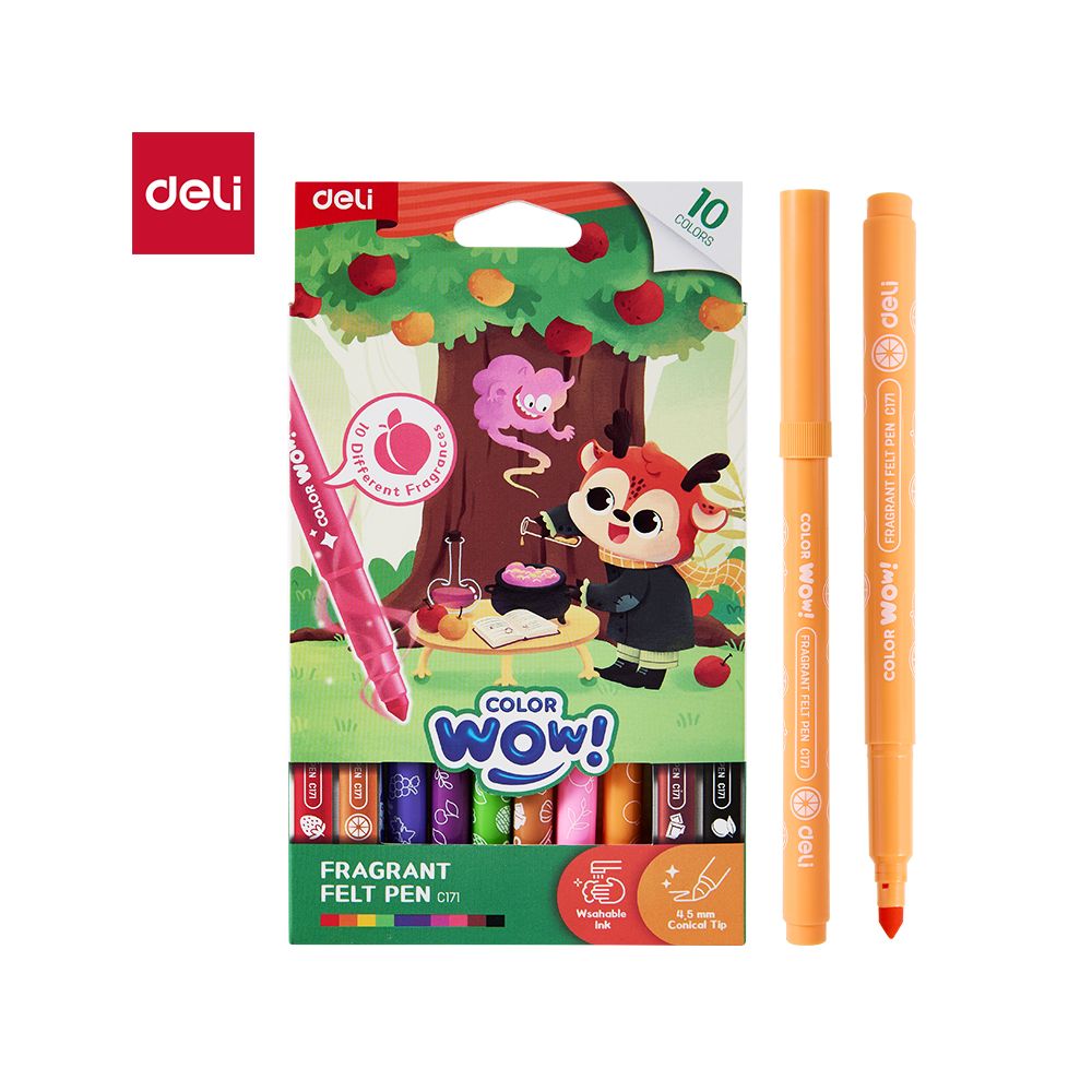Ароматизирани флумастери Deli Color wow! EC171, връх 8.5 мм, 10 цвята