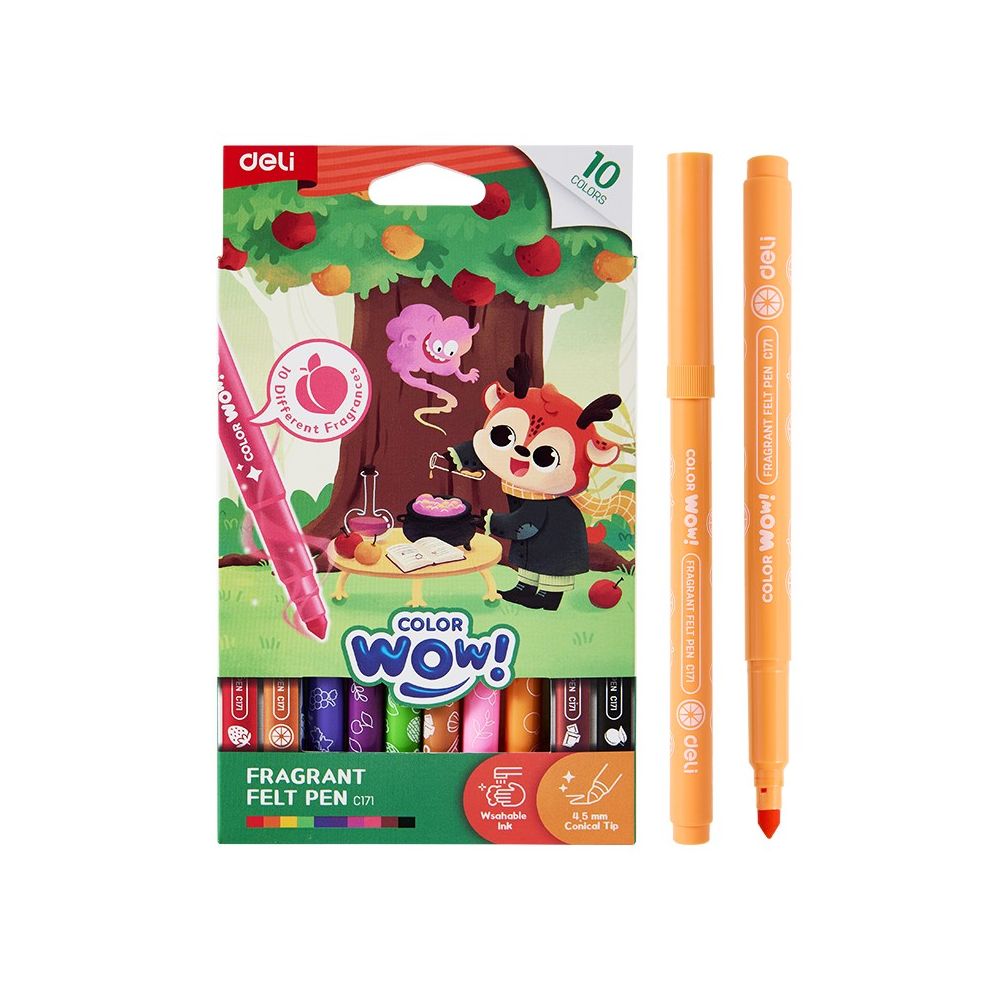 Ароматизирани флумастери Deli Color wow! EC171, връх 4.5 мм, 10 цвята Ароматизирани флумастери Deli Color wow! EC171, връх 4.5 мм, 10 цвята