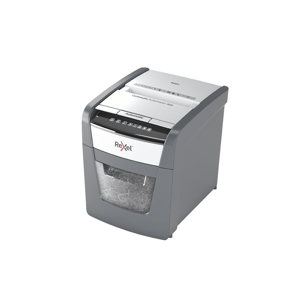 Автоматичен шредер за хартия Rexel Optimum AutoFeed+50X, (P-4), Cross Cut, 20 л, 1-2 потребители