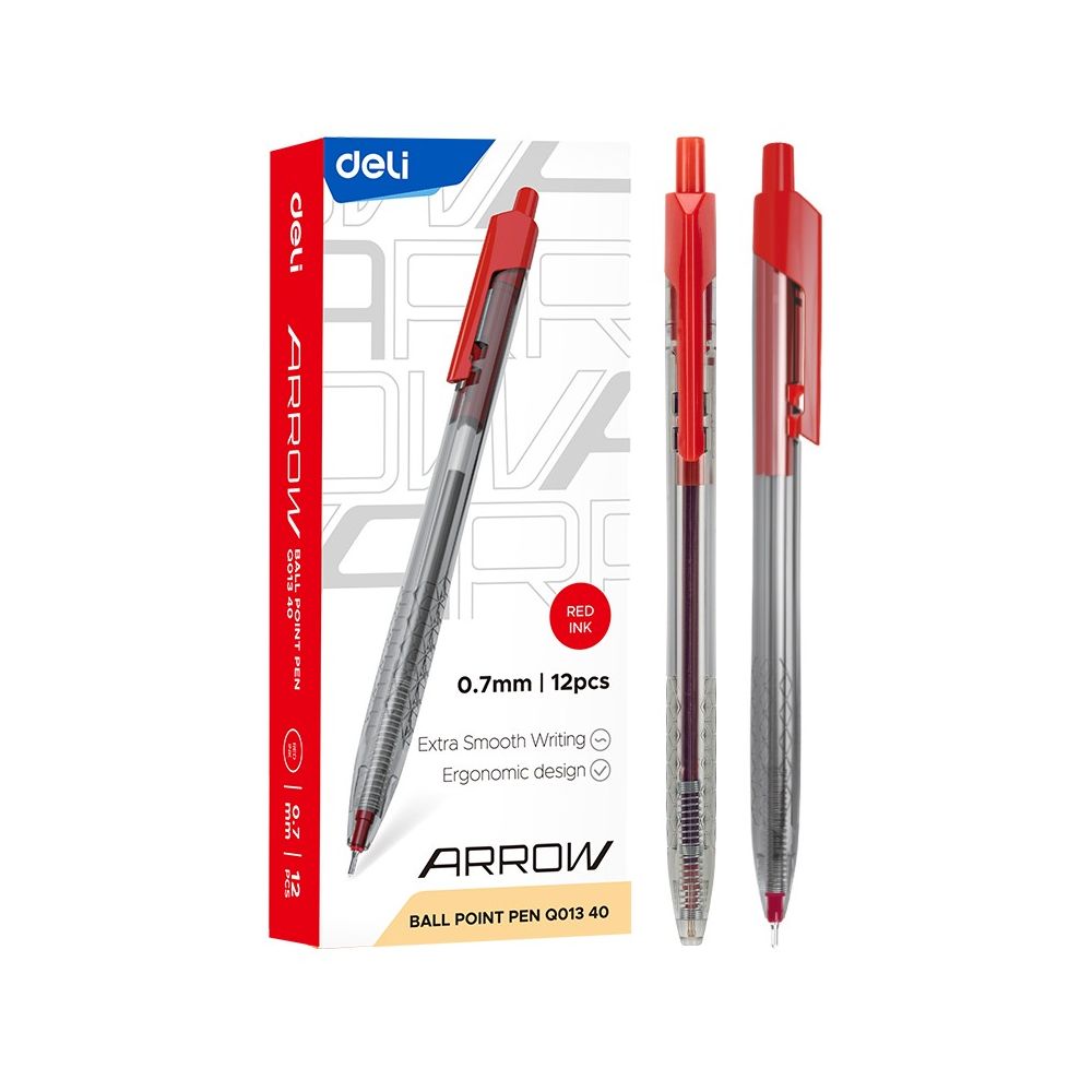 Автоматична химикалка Deli Arrow EQ01340, 0.7 мм, червена