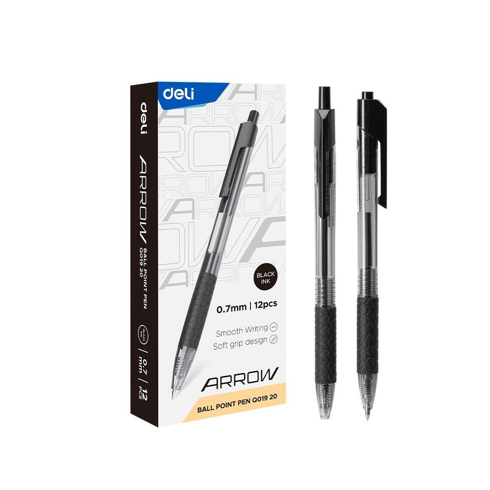 Автоматична химикалка Deli Arrow EQ01920, с грип, 0.7 мм, черна