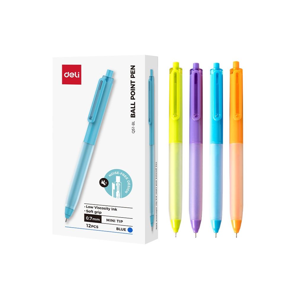 Автоматична химикалка Deli EQ51-BL, с грип, иглен връх 0.7 мм, синя
