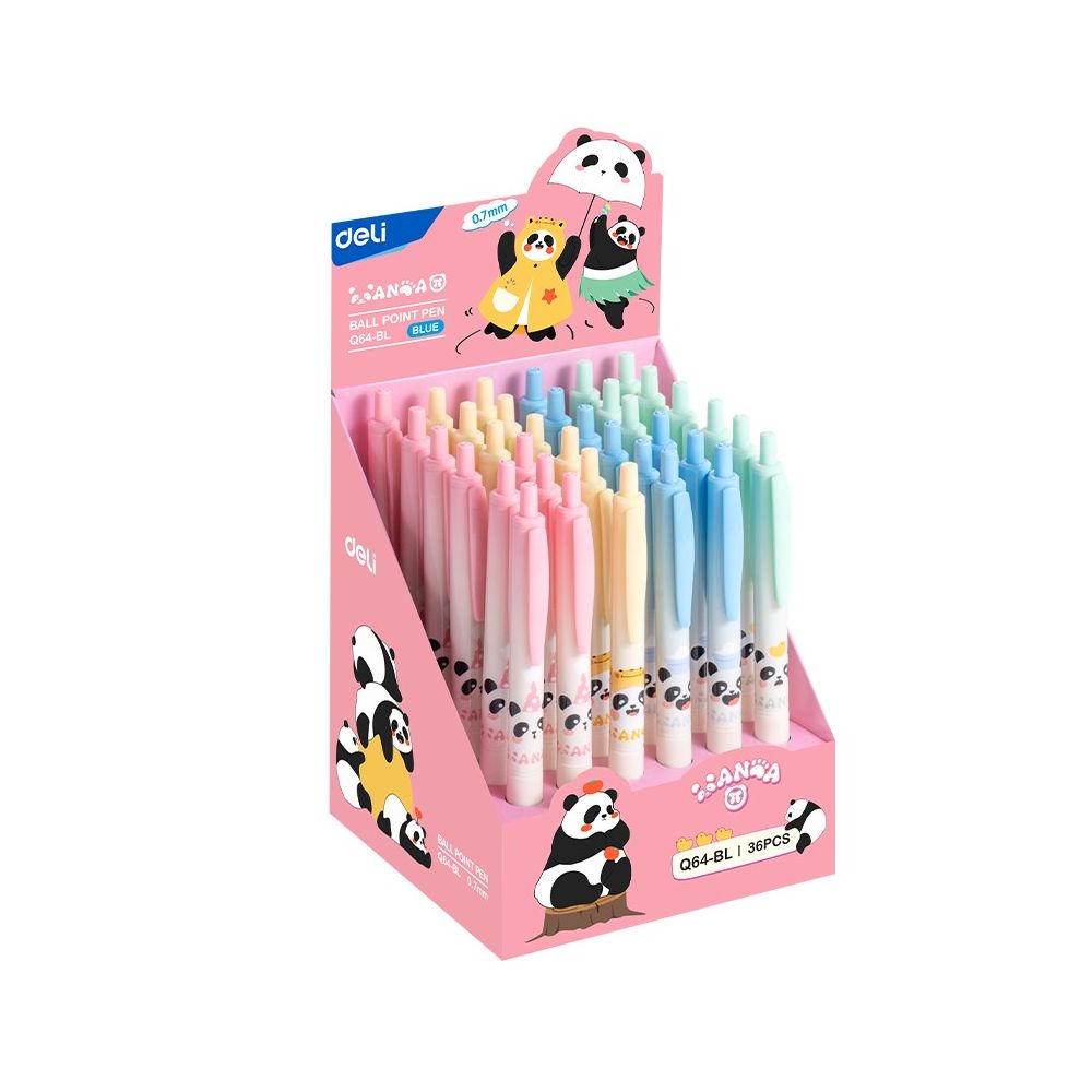 Автоматична химикалка Deli Panda EQ64-BL, с грип, 0.7 мм, синя