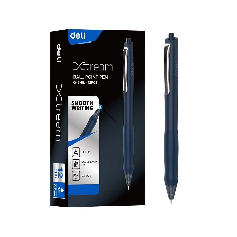 Автоматична химикалка Deli Xtream EQ48-BL, с грип, иглен връх 0.7 мм, синя
