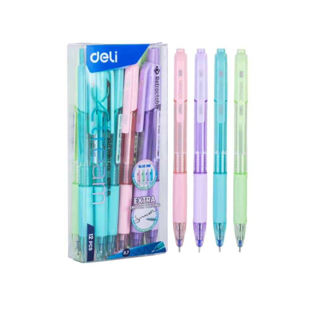 Автоматична химикалка Deli Xtream Macaron EQ199-BL, с грип, 0.7 мм, синя