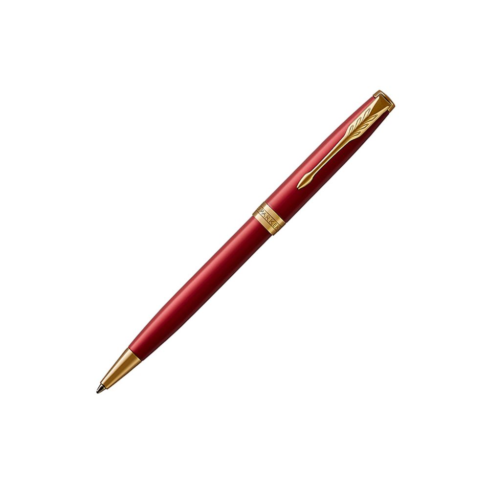 Автоматична химикалка PARKER Royal Sonnet Lacquer Red GT, месингово тяло, позлатен клип, черна