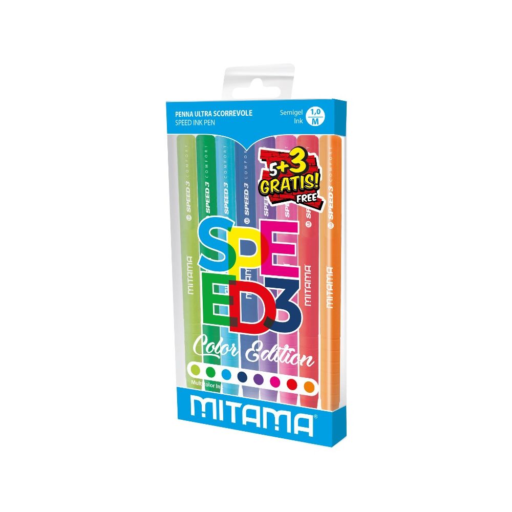 Автоматични гелови химикалки MITAMA Speed 3 Comfort, с грип, 1 мм, 8 цвята