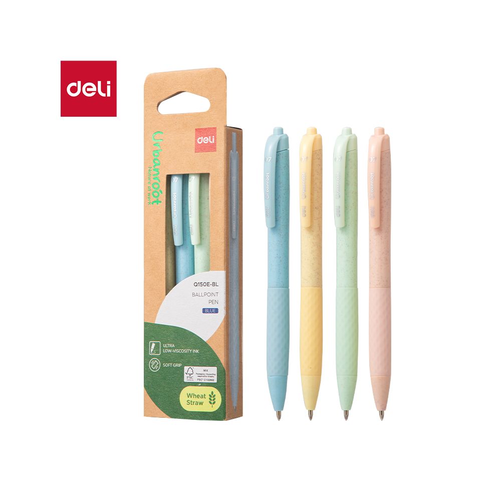 Автоматични химикалки Deli Urbanroot EQ150E-BL, с грип, 0.7 мм, сини, 4 бр.