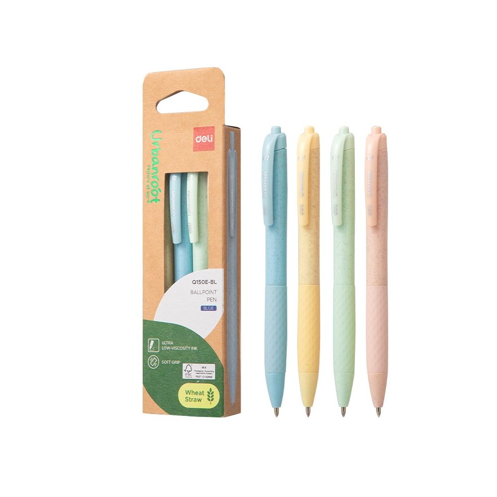 Автоматични химикалки Deli Urbanroot EQ150E-BL, с грип, 0.7 мм, сини, 4 бр. Автоматични химикалки Deli Urbanroot EQ150E-BL, с грип, 0.7 мм, сини, 4 бр.